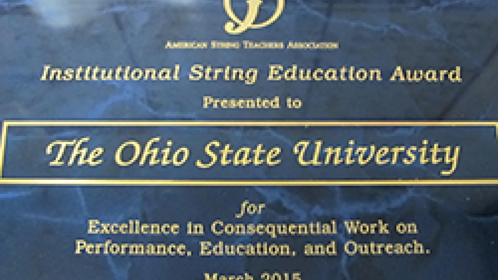 ASTA Institutional Leadership Award plaque