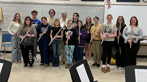 Katherine Borst Jones and high school workshop students at Maysville