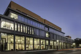 Timashev building viewed from the outside at night